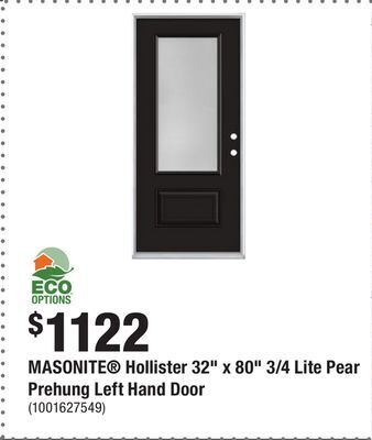 Home Depot Masonite® hollister 32 x 80 3/4 lite pear prehung left hand door offer