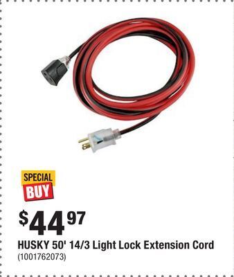 Home Depot Husky 50' 14/3 light lock extension cord offer