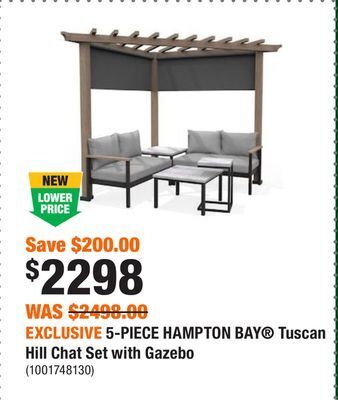 Home Depot Exclusive 5-piece hampton bay® tuscan hill chat set with gazebo offer