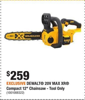 Home Depot Exclusive dewalt® 20v max xr® compact 12 chainsaw - tool only offer