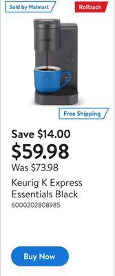Walmart Keurig k express essentials black offer