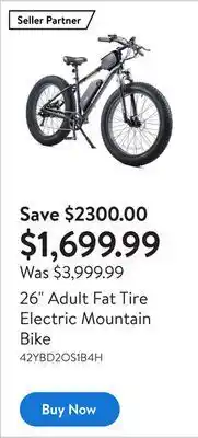 Walmart 26 adult fat tire electric mountain bike offer