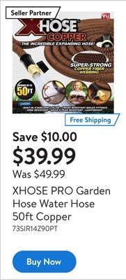 Walmart Xhose pro garden hose water hose 50ft copper offer