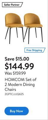Walmart Homcom set of 2 modern dining chairs offer