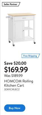 Walmart Homcom rolling kitchen cart offer
