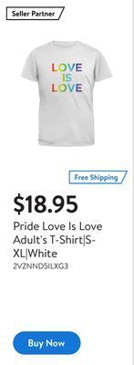 Walmart Pride love is love adult's t-shirt|s-xl|white offer