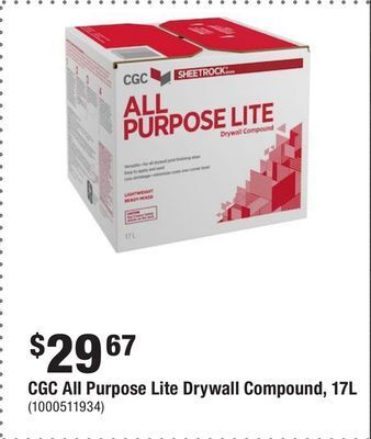 Home Depot Cgc all purpose lite drywall compound, 17l offer
