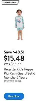 Walmart Regatta kid's peppa pig rash guard set|6 months-5 years offer