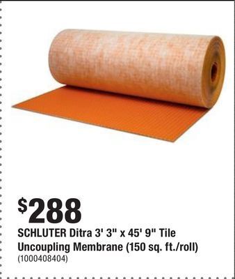 Home Depot Schluter ditra 3' 3 x 45' 9 tile uncoupling membrane (150 sq. ft./roll) offer