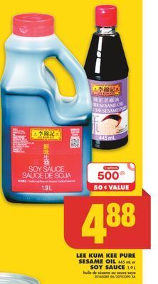 No Frills Lee kum kee pure sesame oil, 445 ml or soy sauce, 1.9 l offer