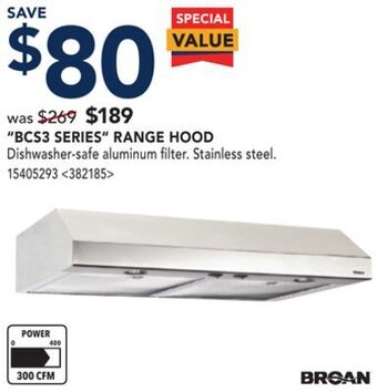 RONA Broan bcs3 series range hood offer
