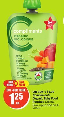 Chalo FreshCo Compliments organic baby food pouches 128 ml offer