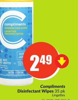 Chalo FreshCo Compliments disinfectant wipes 35 pk offer