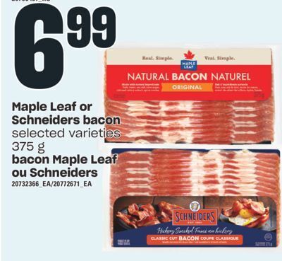 Valu-mart Bacon maple leaf ou schneiders, 375 g offer
