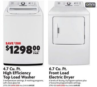 Home Hardware 4.7 cu. ft. high efficiency top load washer & 6.7 cu. ft. front load electric dryer offer
