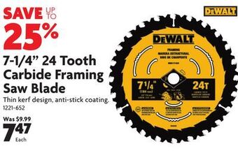 Home Hardware 7-1/4 24 tooth carbide framing saw blade offer