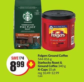 FreshCo Folgers ground coffee 544-816 g starbucks roast k-cups 10 pk offer