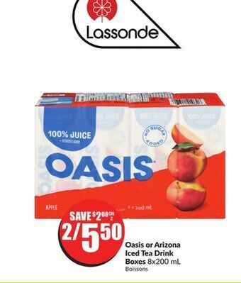 FreshCo Oasis or arizona iced tea drinks boxes 8x200 ml offer