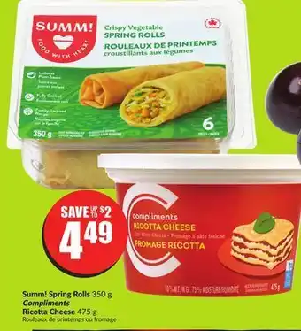 FreshCo Summ! spring 350 g compliments ricotta cheese 475 g offer