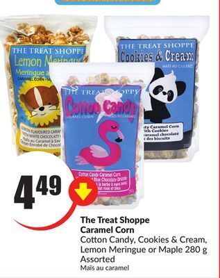 FreshCo The treat shoppe caramel corn cotton candy, cookies & cream, lemon meringue or maple 280 g assorted offer