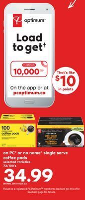 Zehrs Markets Pc® or no name single serve coffee pods, 72/100's offer