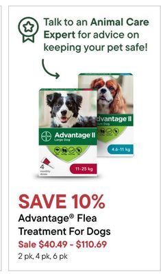 Petvalu Advantage flea & tick treatments for dogs offer