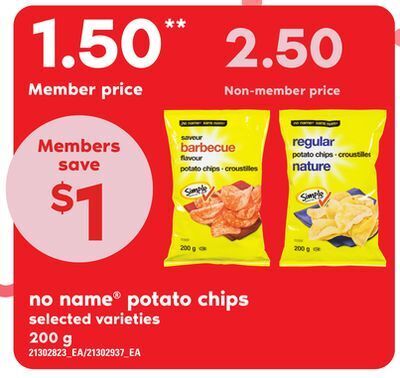 Zehrs Markets No name® potato chips, 200 g offer