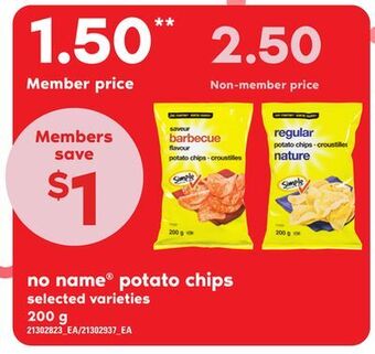 Zehrs Markets No name® potato chips, 200 g offer
