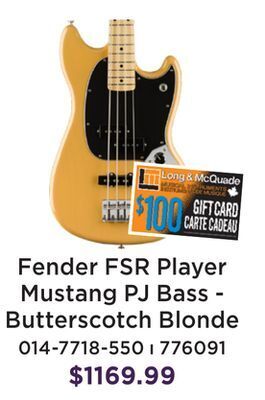 Long & McQuade Fender fsr player mustang bass pj, maple fingerboard - butterscotch blonde offer