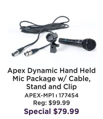 Long & McQuade Apex economy dynamic hand held microphone package with cable, stand and clip offer