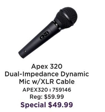 Long & McQuade Apex320 dual-impedance dynamic microphone w/xlr cable offer