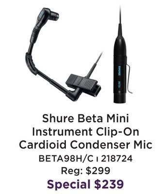 Long & McQuade Shure beta 98h/c - miniature instrument clip-on cardioid condenser microphone offer