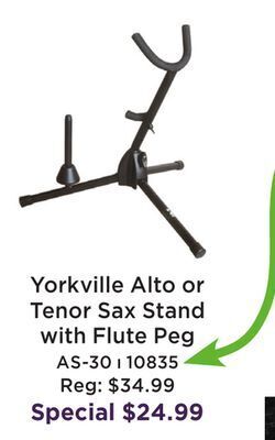 Long & McQuade Yorkville tripod alto / tenor sax stand with flute peg offer
