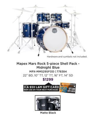 Long & McQuade Mapex mars rock 5-piece shell pack (22,10,12,16,sd) - midnight blue offer