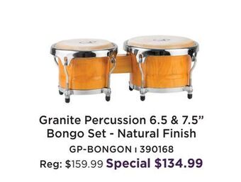 Long & McQuade Granite percussion 6.5 & 7.5 inch bongo set - natural finish offer