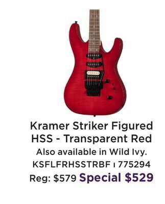 Long & McQuade Kramer striker figured hss w/floyd rose - transparent red offer
