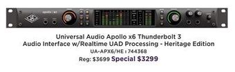 Long & McQuade Universal audio apollo x6 heritage edition - rackmount 16x22 thunderbolt 3 audio interface w/realtime uad processing offer