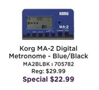 Long & McQuade Korg ma-2 digital metronome - blue/black offer
