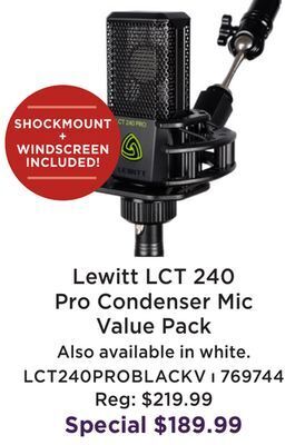 Long & McQuade Lewitt lct 240 pro condenser microphone value pack - black offer