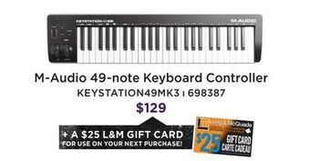 Long & McQuade M-audio keystation 49 mk3 49-note keyboard controller offer