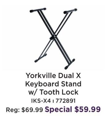 Long & McQuade Yorkville iks-x4 dual x keyboard stand with tooth lock offer