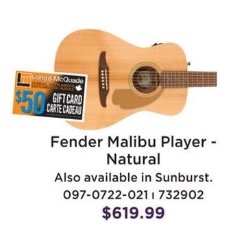 Long & McQuade Fender malibu player, walnut fingerboard - natural offer