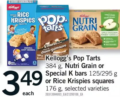 Fortinos Kellogg's pop tarts, nutri grain or special k bars or rice krispies squares offer