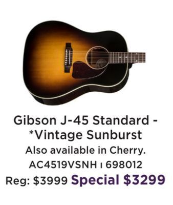 Long & McQuade Gibson j-45 standard vintage sunburst offer