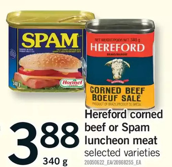 Fortinos Hereford corned beef or spam luncheon meat offer