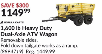 Princess Auto Gorilla carts 1,600 lb heavy duty dual-axle atv wagon offer
