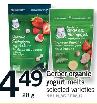 Fortinos Gerber organic yogurt melts offer