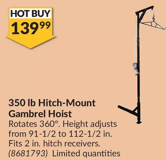 Princess Auto 350 lb hitch-mount gambrel hoist offer
