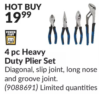 Princess Auto 4 pc heavy duty plier set offer