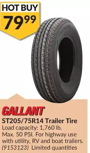 Princess Auto Gallant st205/75r14 trailer tire offer